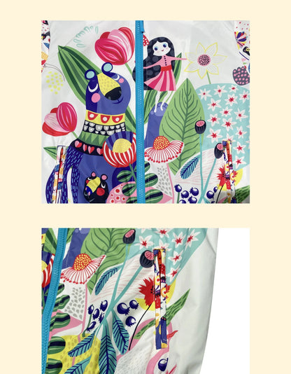 Kids Girl Printed Hooded Jacket and Elastic Waist Pant Set childrensterritory