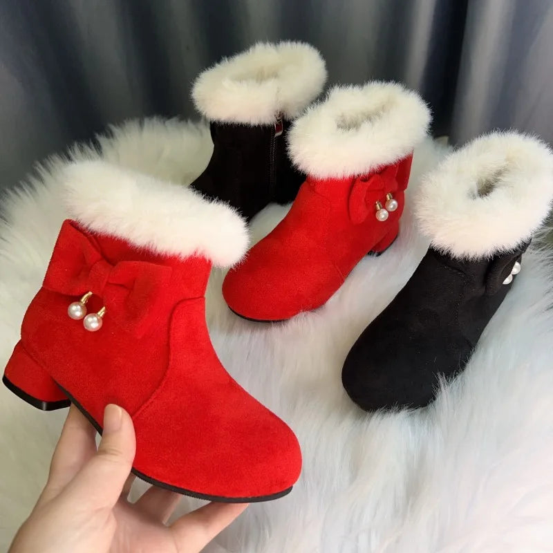 Princess Girls Christmas Velvet Heels Snow Boots childrensterritory