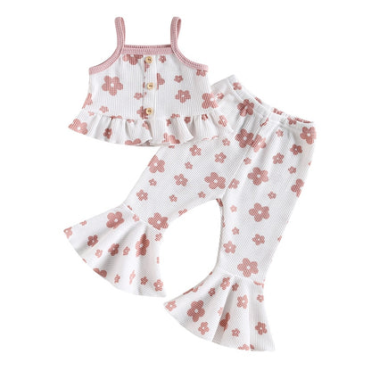 Kids Girls Floral Print Sleeveless 2Pcs Summer Outfit Set childrensterritory