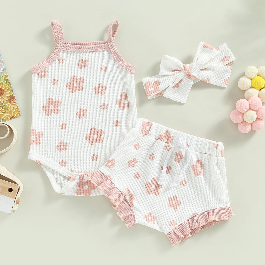 Baby Girl Floral Spaghetti Straps Sleeveless Romper Set
