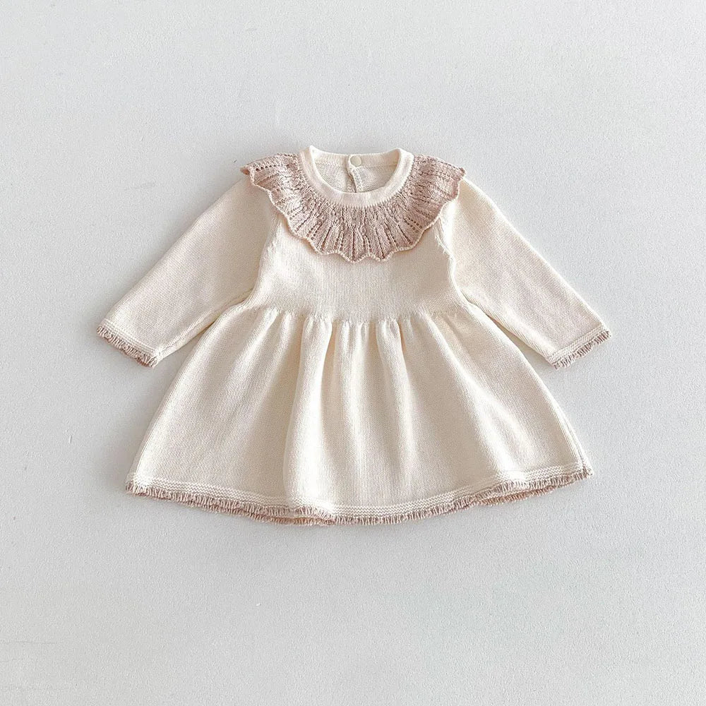 Girls’ Long Sleeves Collar Design Warm Dresses