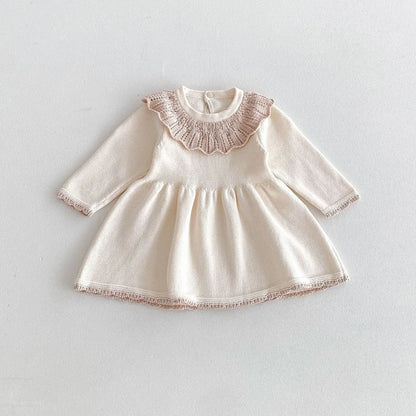 Girls’ Long Sleeves Collar Design Warm Dresses