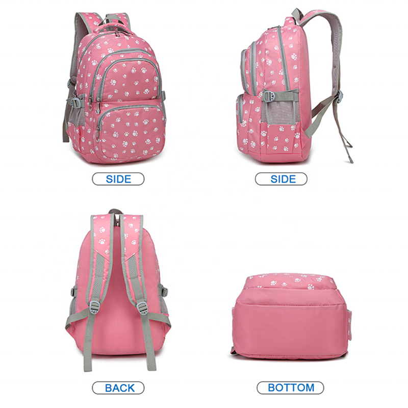 Paw-Printed 3-Piece Cute Waterproof Student Bag Set for Girls childrensterritory