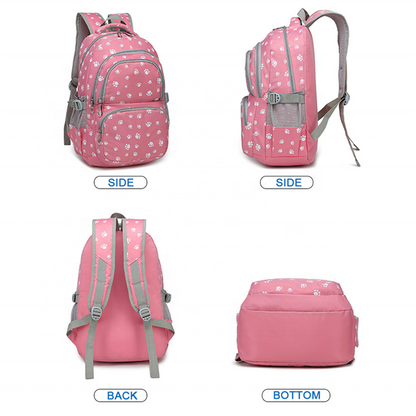 Paw-Printed 3-Piece Cute Waterproof Student Bag Set for Girls childrensterritory