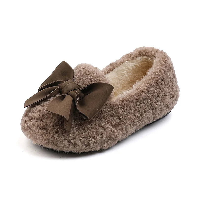 Girls Bow Fur Design Soft And Stylish Shoes