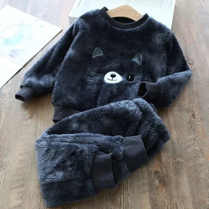 Girls Cartoon Design Long Sleeves Warm Clothing Set childrensterritory