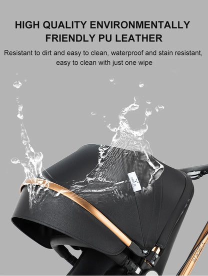Luxury 3 IN 1 PU Leather 360-Degree Rotating Baby Stroller childrensterritory