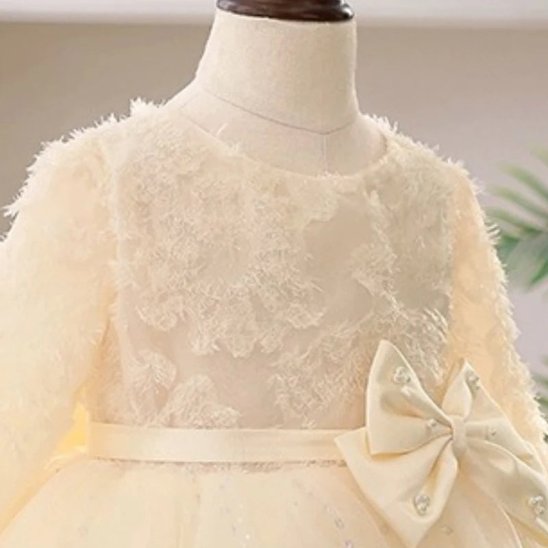 Toddler Girl Elegant Lace Bow Design Baptism Dress