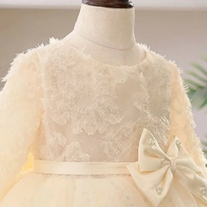 Toddler Girl Elegant Lace Bow Design Baptism Dress