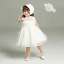 Little Girls Bow Lace Design White Baptism/Bridesmaid Dresses