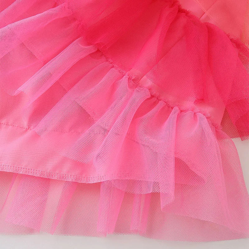 Kids Girls Cartoon Flamingo Pattern Layered Summer Dress childrensterritory