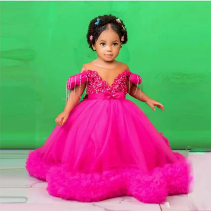 Ruffles Tulle Backless Girls Pageant Gowns For Wedding, Party childrensterritory