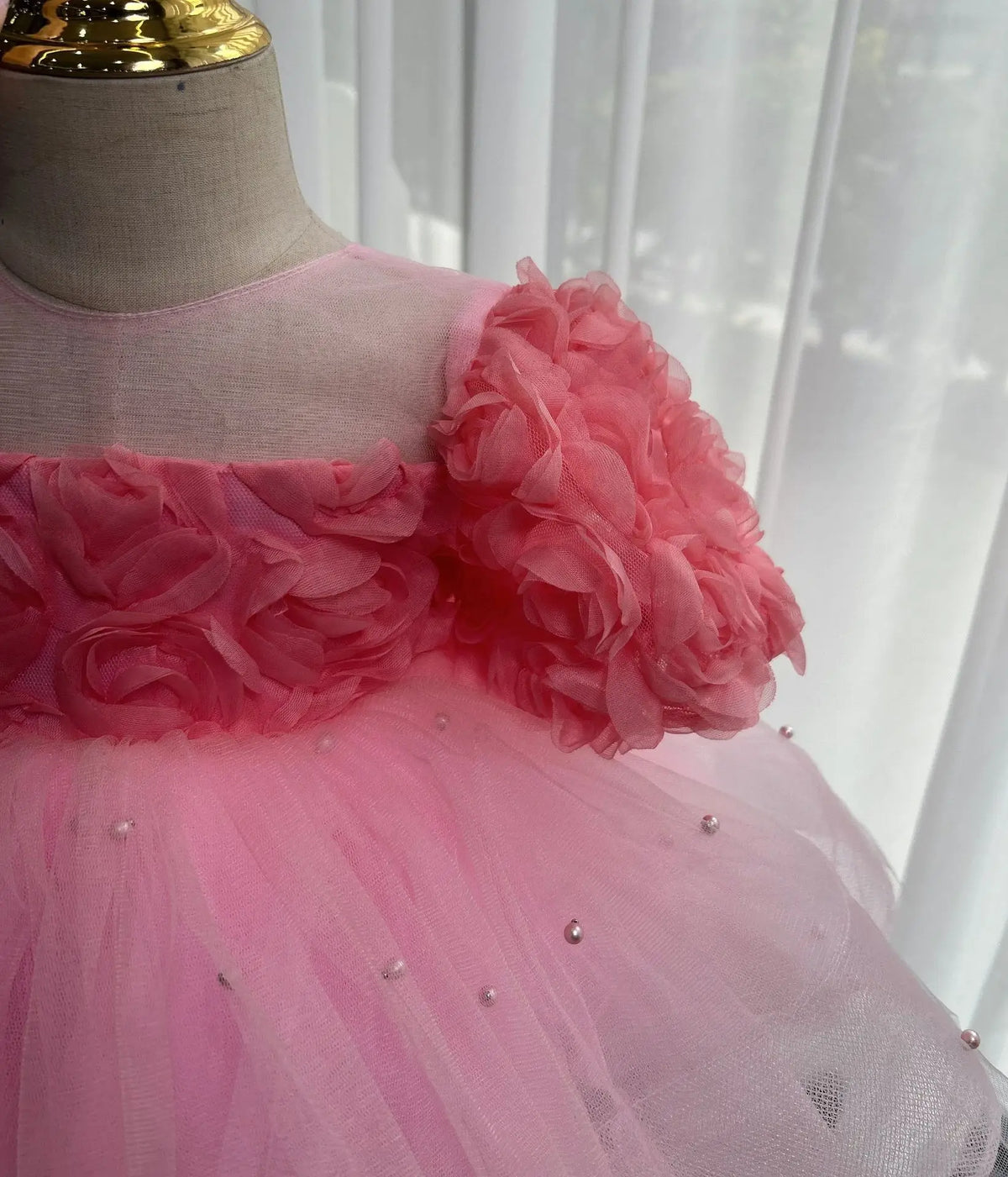 Girls Rose Design Fluffy Birthday Party Dresses