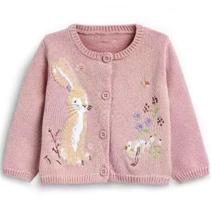 Kids Girls Floral and Rabbit Embroidery Knitted Cardigans childrensterritory