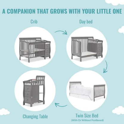 Steel Grey 3-in-1 Changing Table and Full-Size Crib Combo