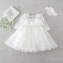 Little Girls Bow Lace Design White Baptism/Bridesmaid Dresses