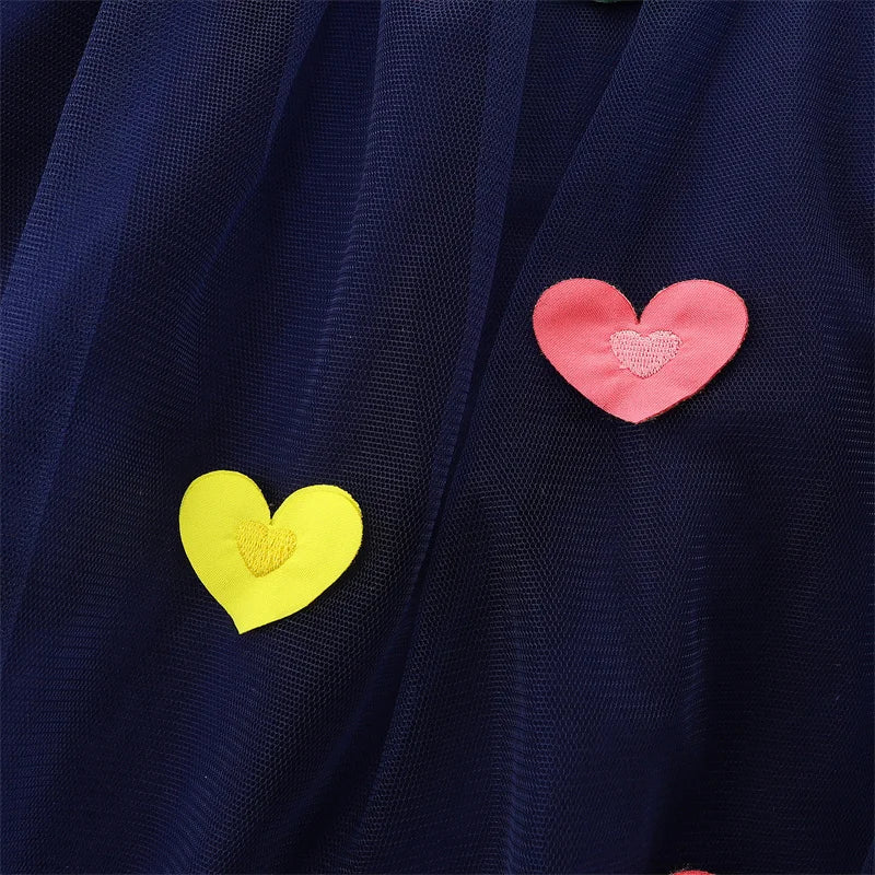 Kids Girls Hearts Applique Long Sleeves Party Dresses childrensterritory