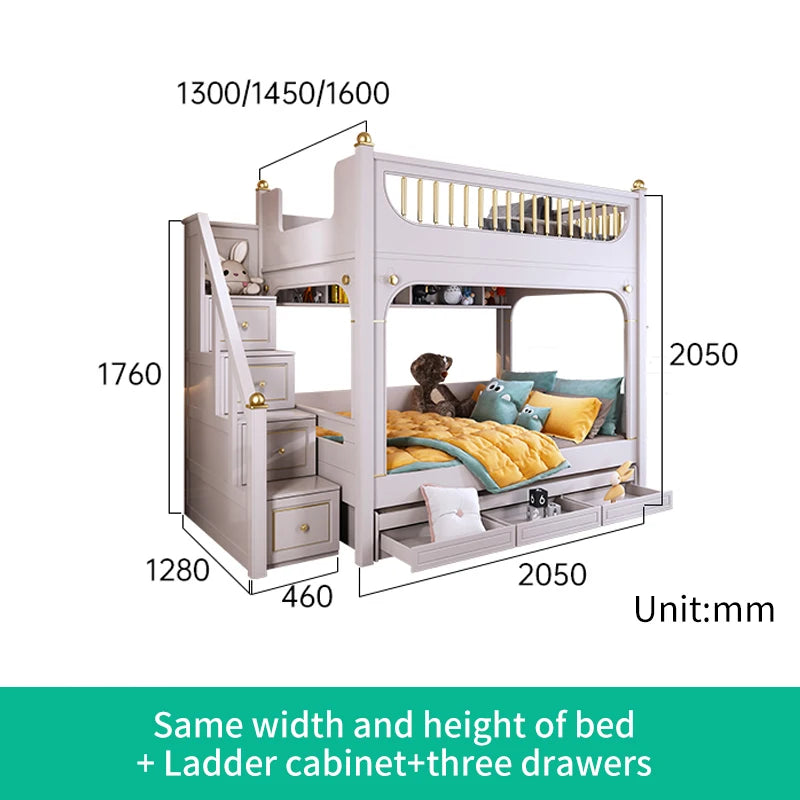 Multifunctional Kids Bunk Bed with Safety Fence and Storage childrensterritory