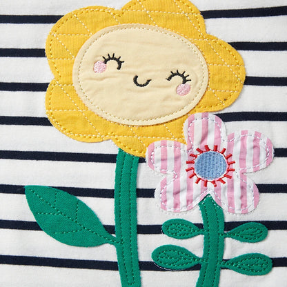 Girls Soft Cartoon Flower design Striped T Shirts childrensterritory