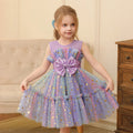 Kids Girls Star Sequin Colorful Bow Splicing Princess Dresses childrensterritory
