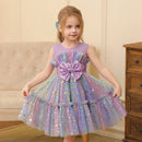 Kids Girls Star Sequin Colorful Bow Splicing Princess Dresses childrensterritory