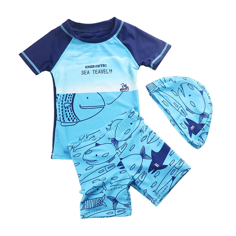 3pc Baby/Kids Boys Sun Protection Swimwear With Hat