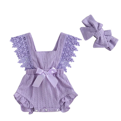 Baby Girl Cotton Linen Bow-knot Sleeveless Romper