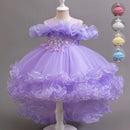 Kids Girls Soft Gauze Solid Color Party Desses with Trailing childrensterritory