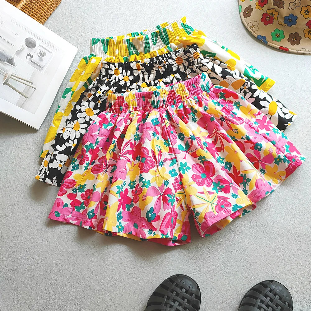 Kids Girls Floral Wide-Leg Beach Shorts for Summer childrensterritory