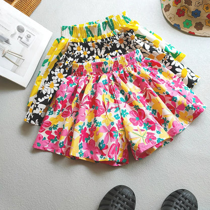 Kids Girls Floral Wide-Leg Beach Shorts for Summer childrensterritory