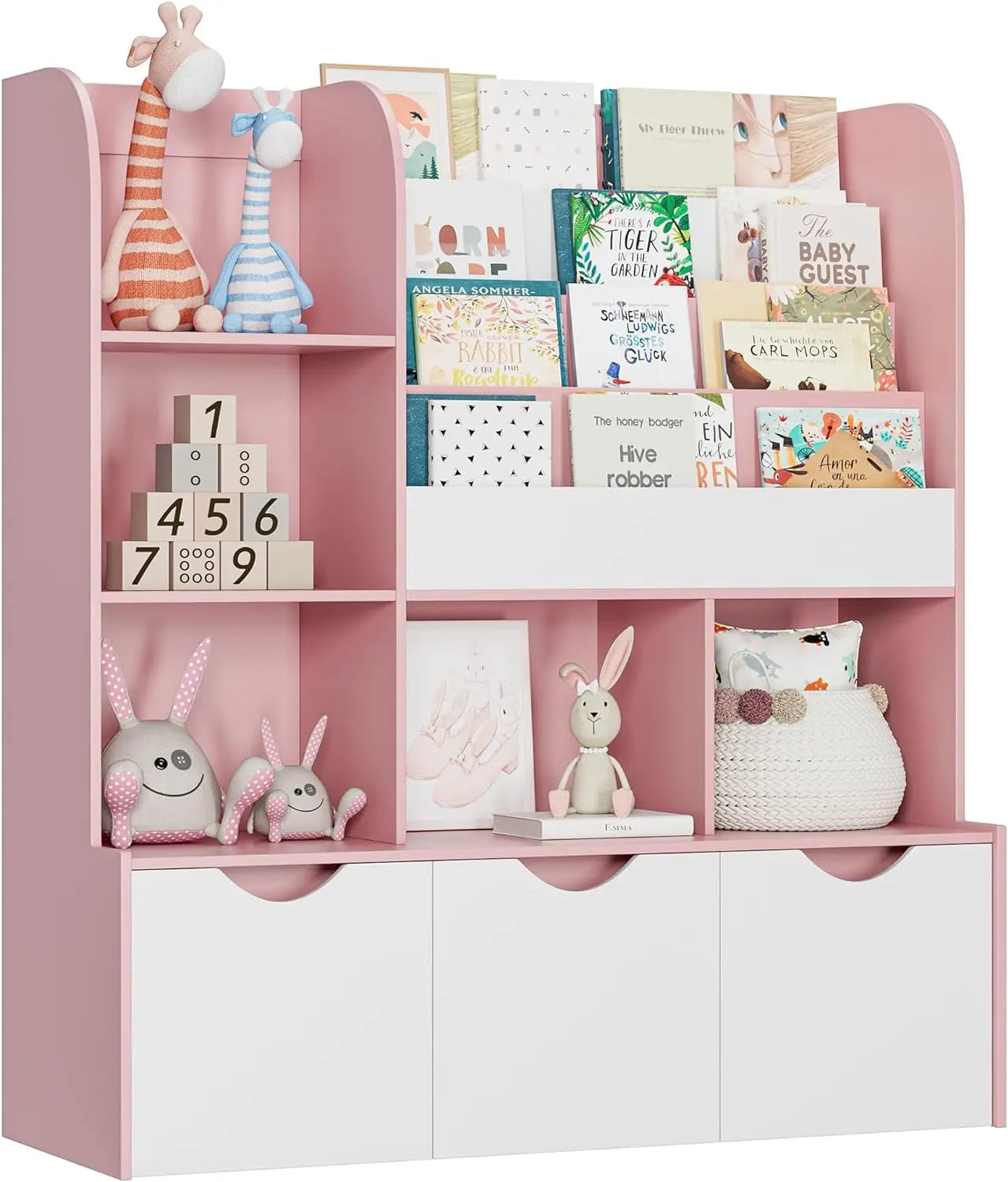 Kids Multipurpose Bookcase with 3 Movable Drawers and 5 Cubbies childrensterritory