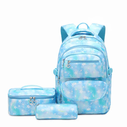 Kids Girls Stars Print School Backpack with Lunch Box and Pencil Case