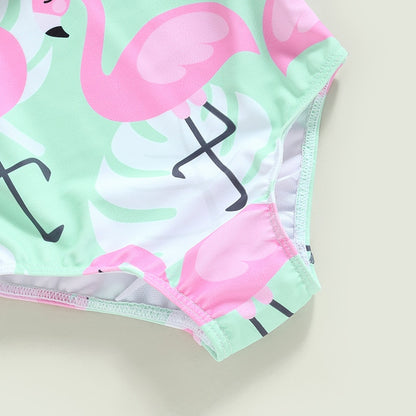 Flamingo Print Backless Kid Girl Beachwear Jumpsuit childrensterritory