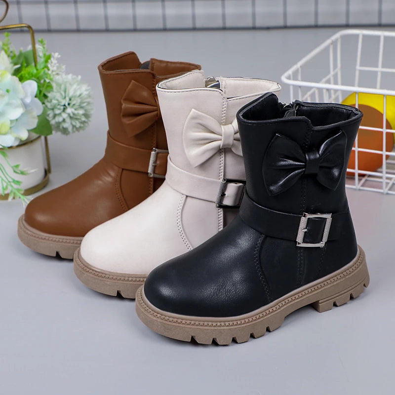 Kids Solid Color Long Snow Boots with Buckle Design childrensterritory