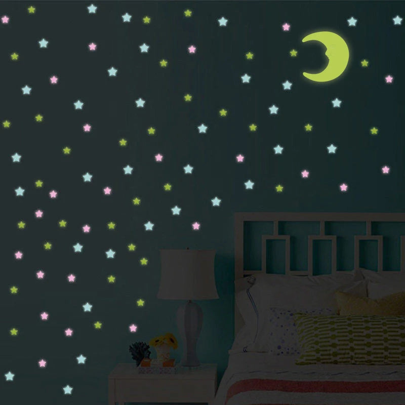 100Pcs 3D Colorful Luminous Stars Stickers for Bedroom