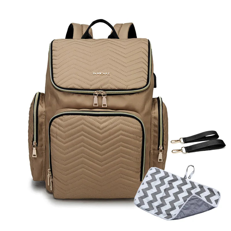 Waterproof Multifunctional Baby Diaper Bag with USB Charging