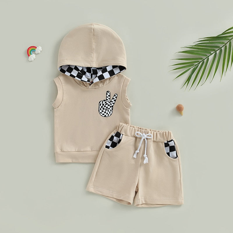 Baby Boys 2PCS Checkerboard Hooded Vest and Shorts Sets childrensterritory