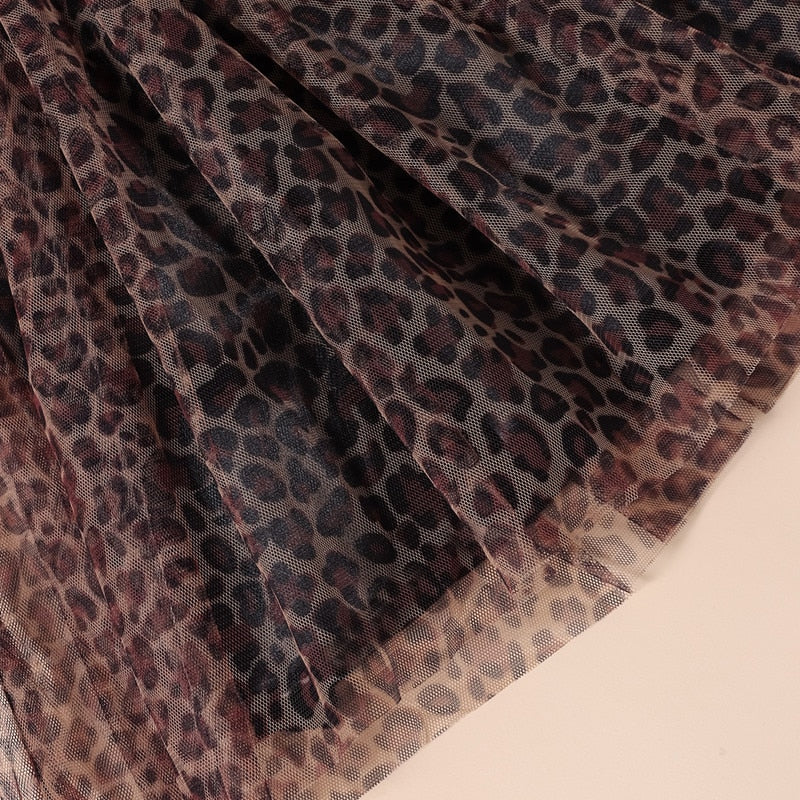 Little Girls Leopard Printed Ruffled Bowknot Party Dress childrensterritory