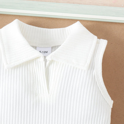 Baby Girls Multi-Color Pit Strip Lapel Vest Top with Pleated Skirt childrensterritory