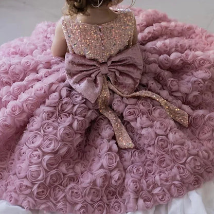All Over Flower Decorated Birthday/Wedding Party Girls Dress