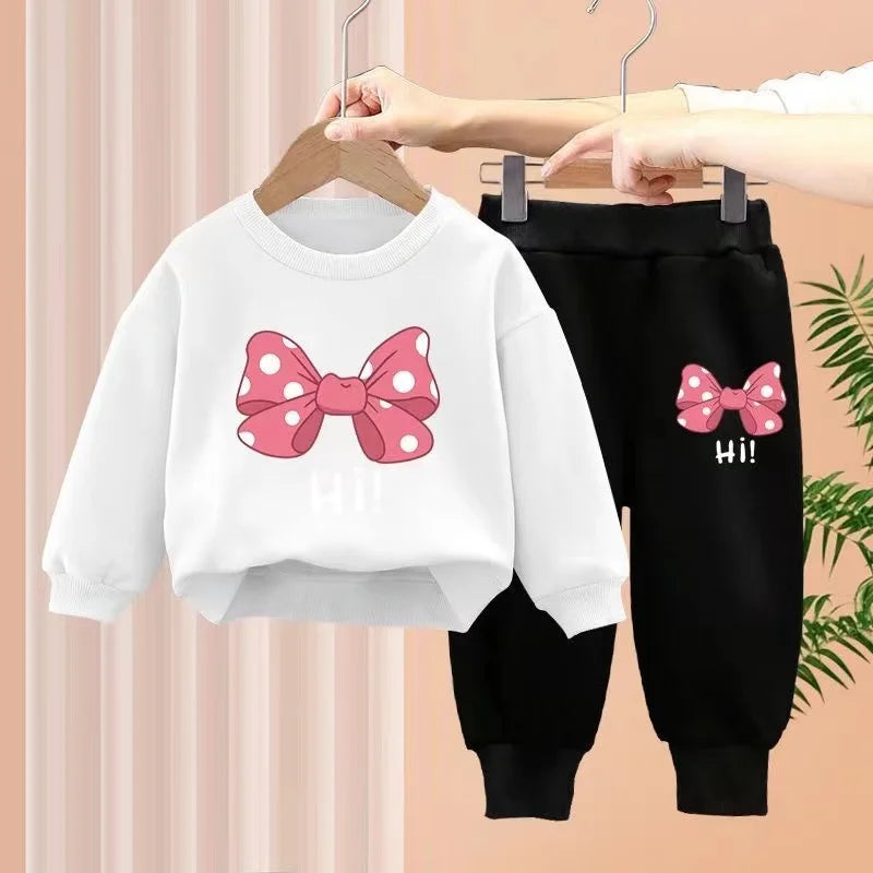 Bow Letter Printing Sweatshirt and Pants Set for Little Girls childrensterritory