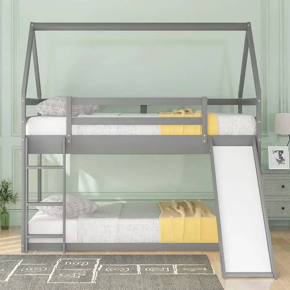 Slide-equipped Twin Over Twin Bunk Bed for Kids Bedroom