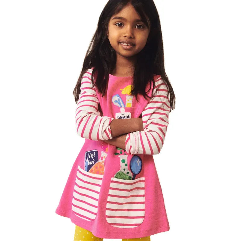 Kids Girls Cute Animals Design Long Sleeve Warm Dresses