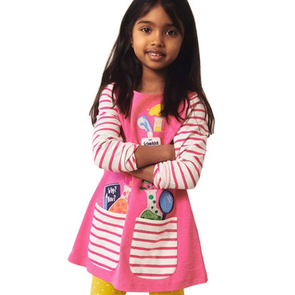 Kids Girls Cute Animals Design Long Sleeve Warm Dresses