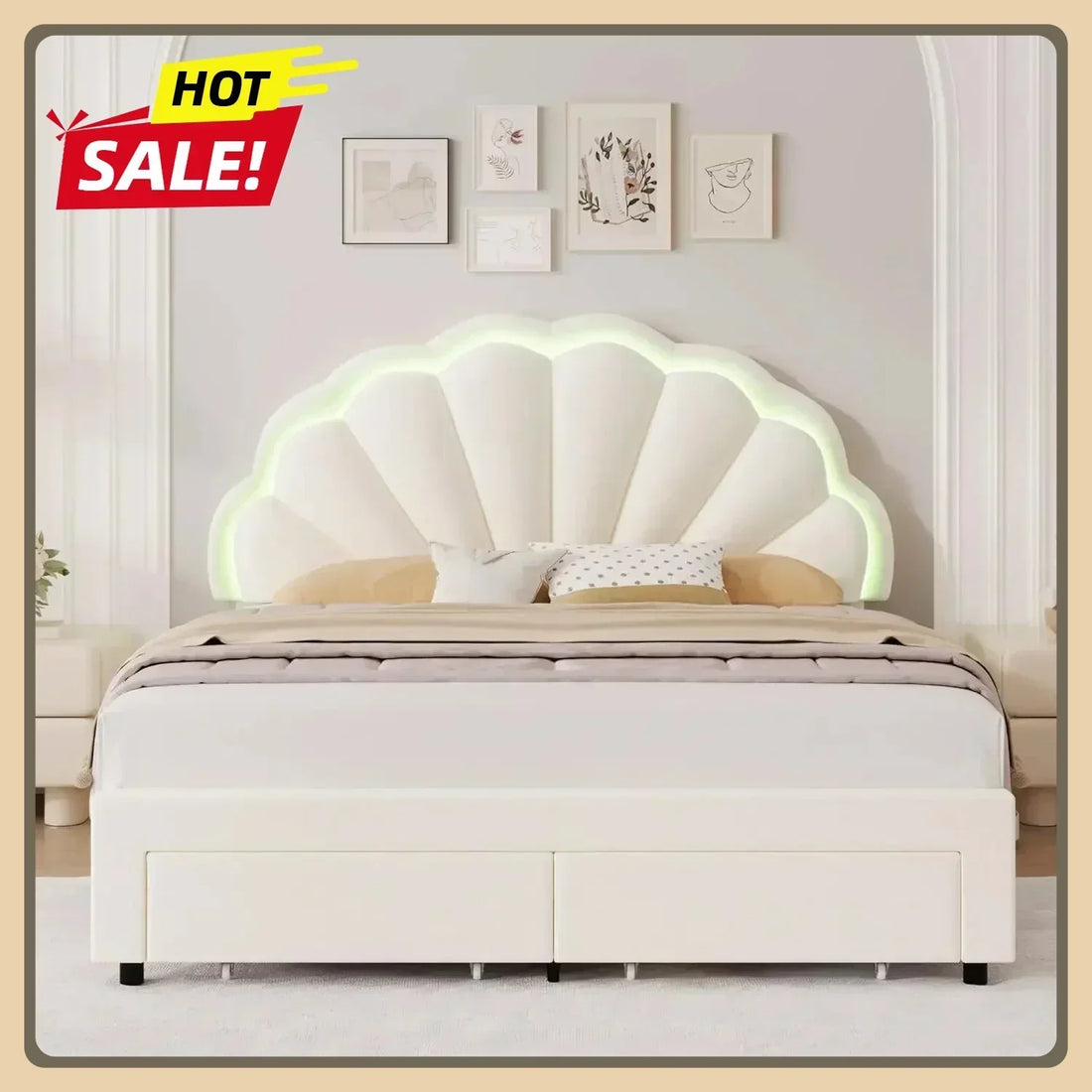 Modern Upholstered Princess Bed With LED Lights