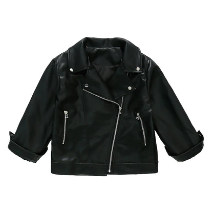 Solid Color Casual Style Leather Jacket for Little Boys childrensterritory