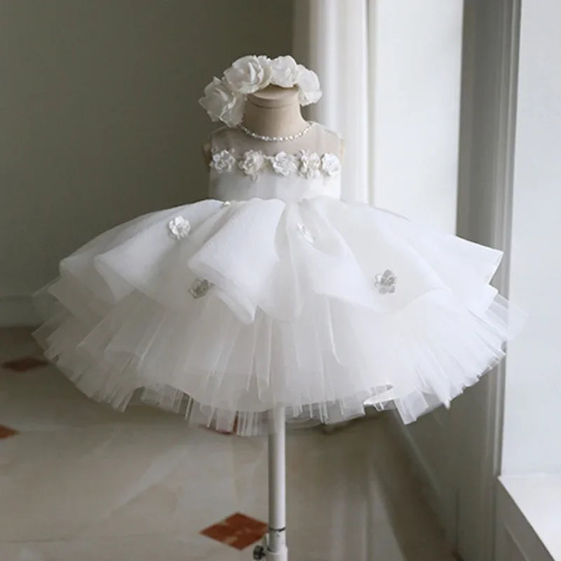 Kids Girls White Tulle Birthday/Wedding Princess Dresses