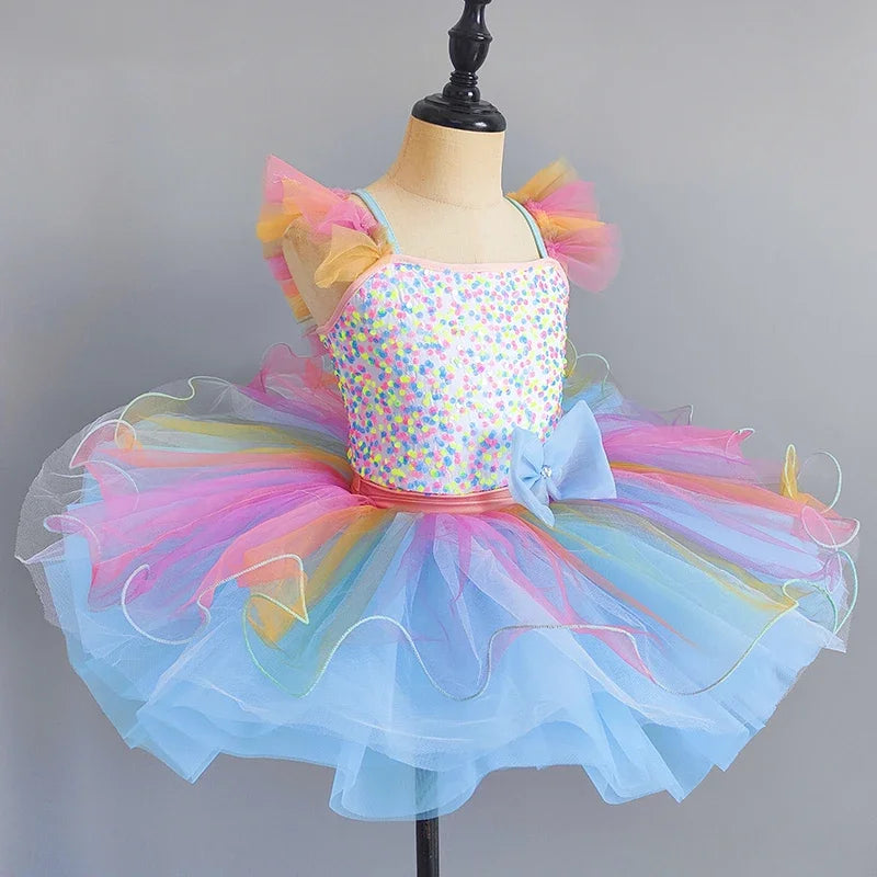 Kids Girls Rainbow Color Design Ballerina Dress