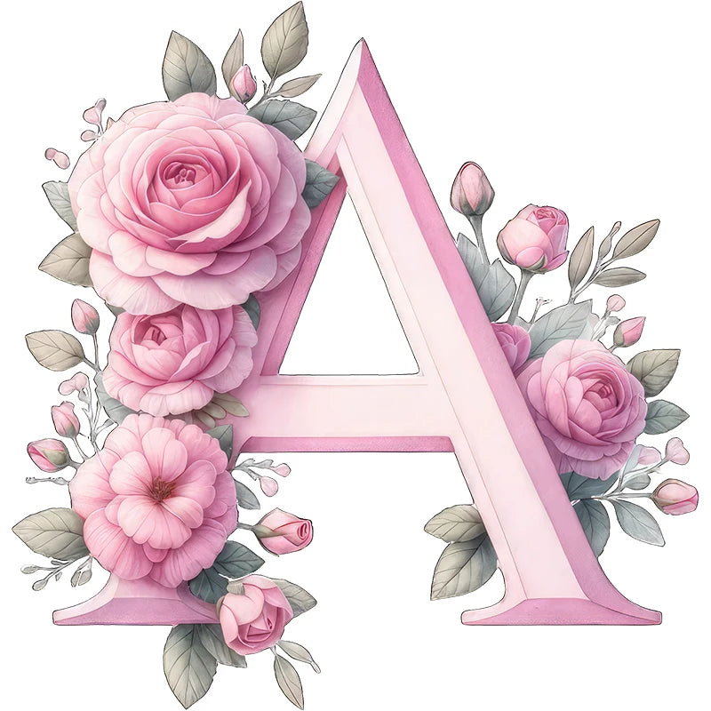 Self-Adhesive Pink Flower Letter Art Wall Decals