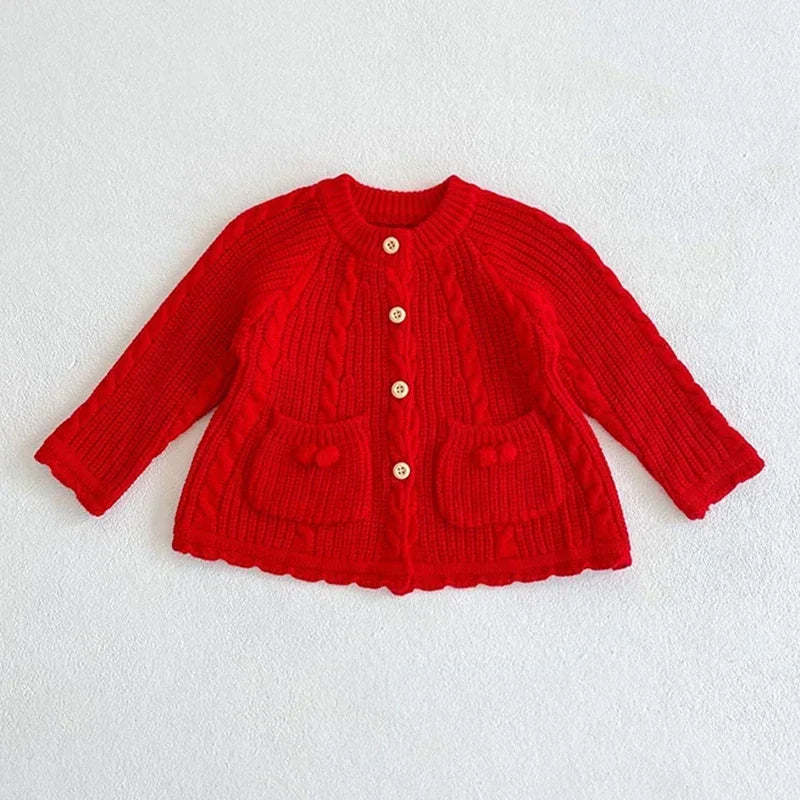 Solid Color Long Sleeve Infant Girls Knitted Cardigans childrensterritory